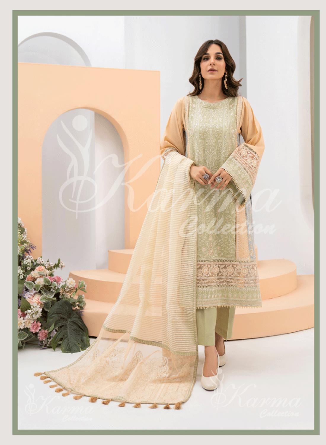 Pakistani Designer Karma 3 piece stitched women suit