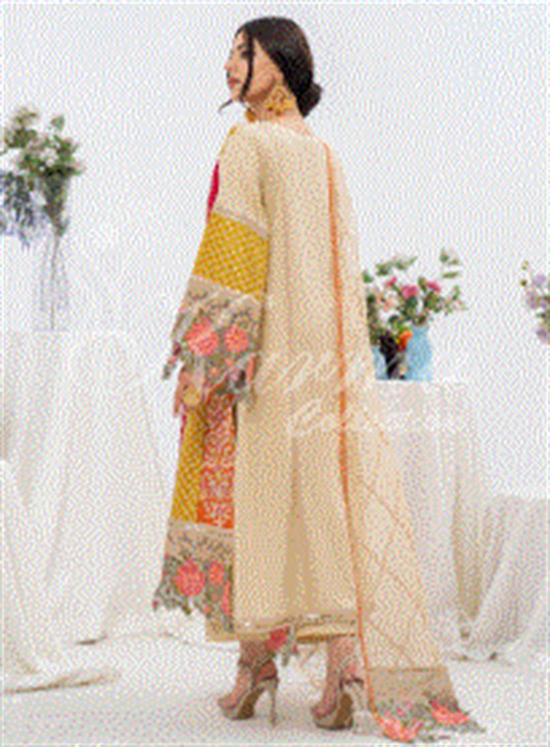 Beautifully Embroidered Cotton Outfit with Net Dupatta. There is embro
