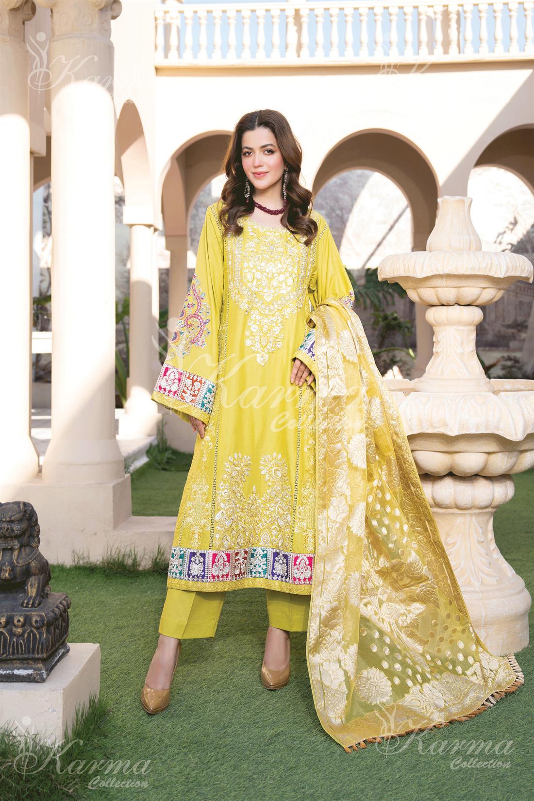 Pakistani Designer Karma 3 piece stitched women suit