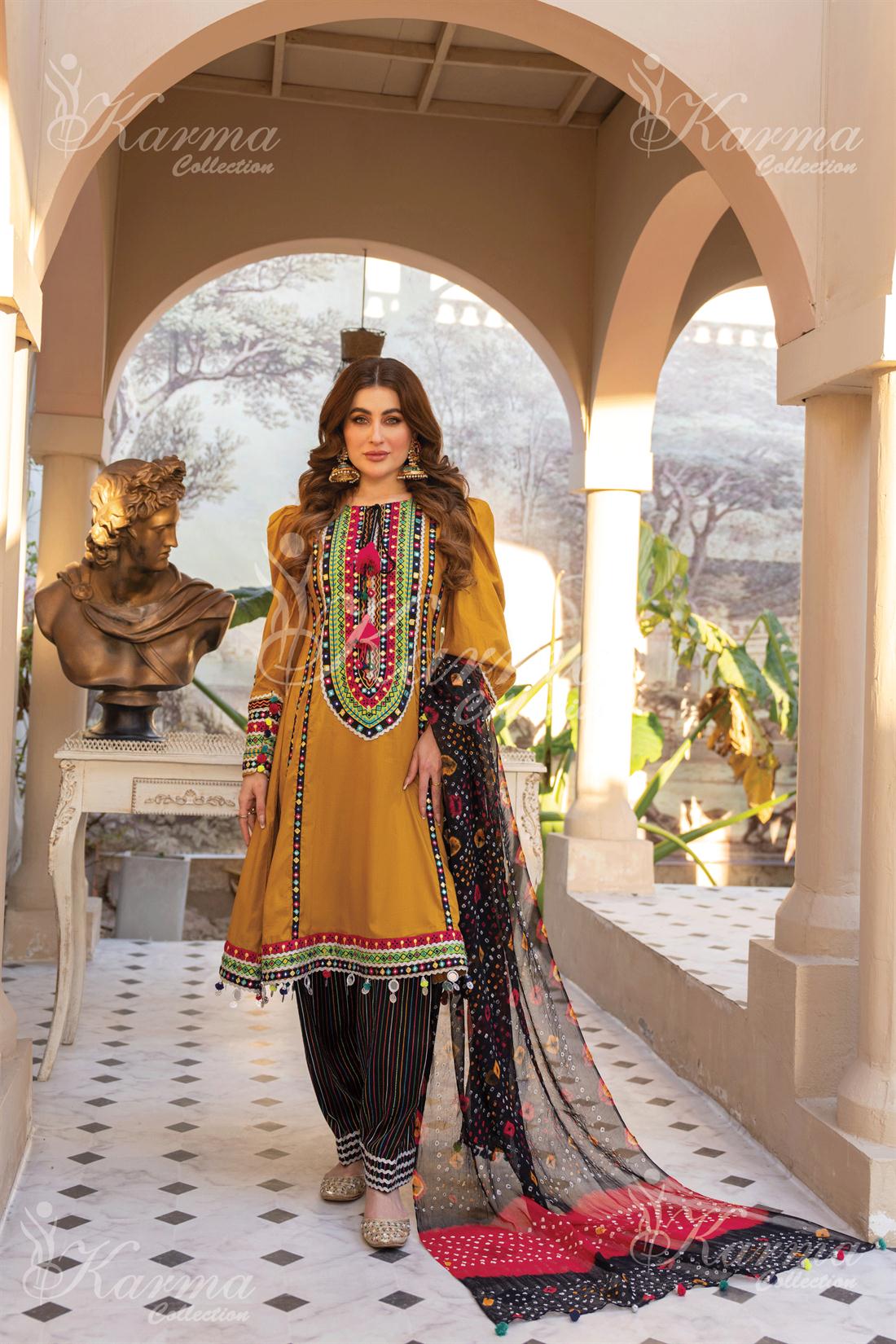 Pakistani Designer Karma 3 piece stitched women suit