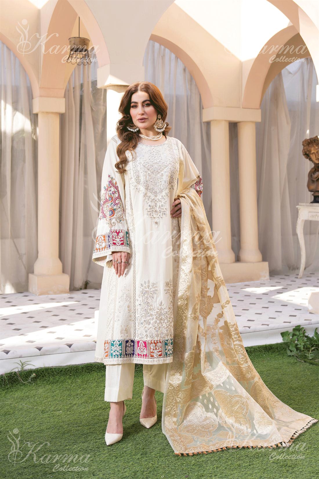 Pakistani Designer Karma 3 piece stitched women suit