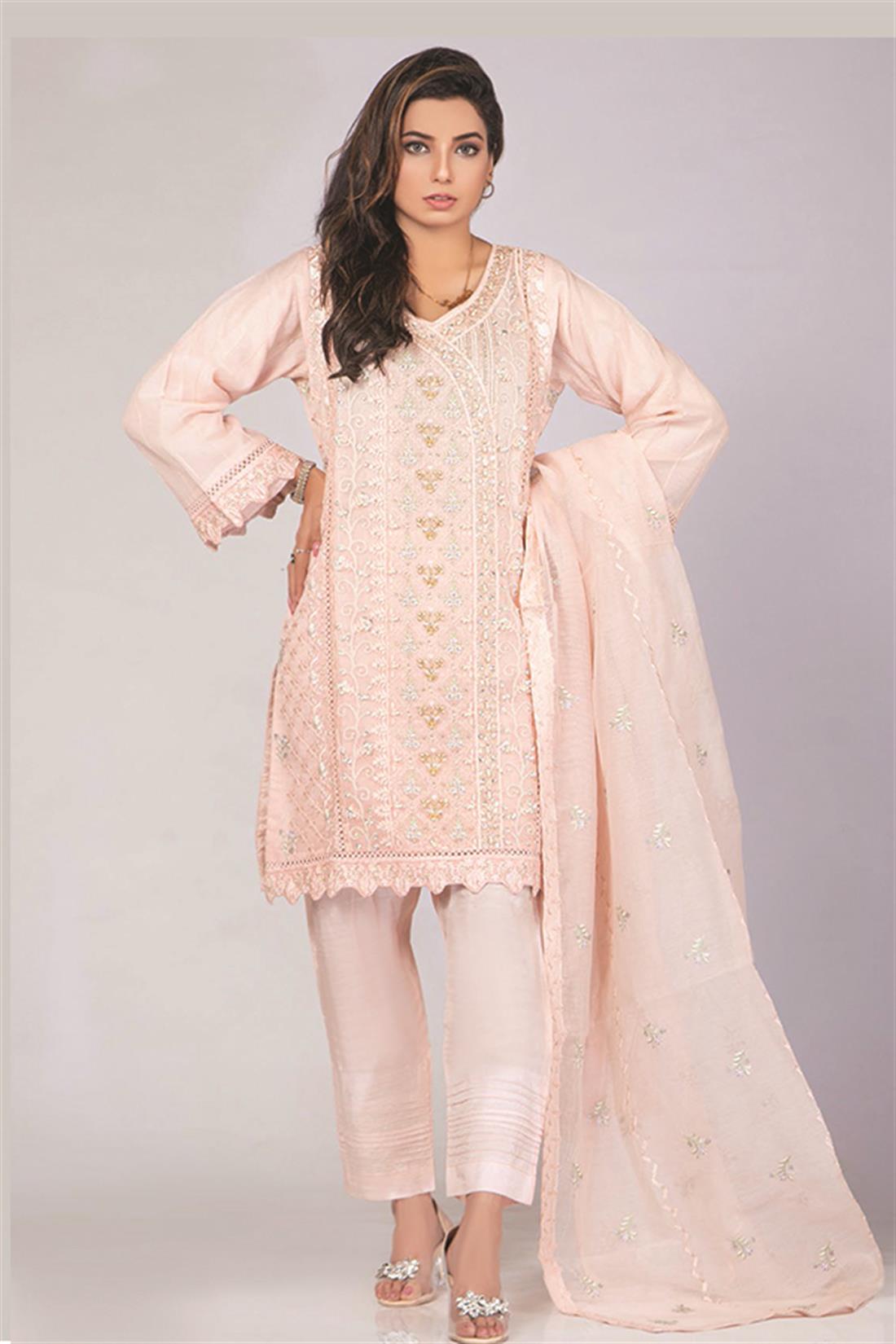 Baby Pink Khadi Net