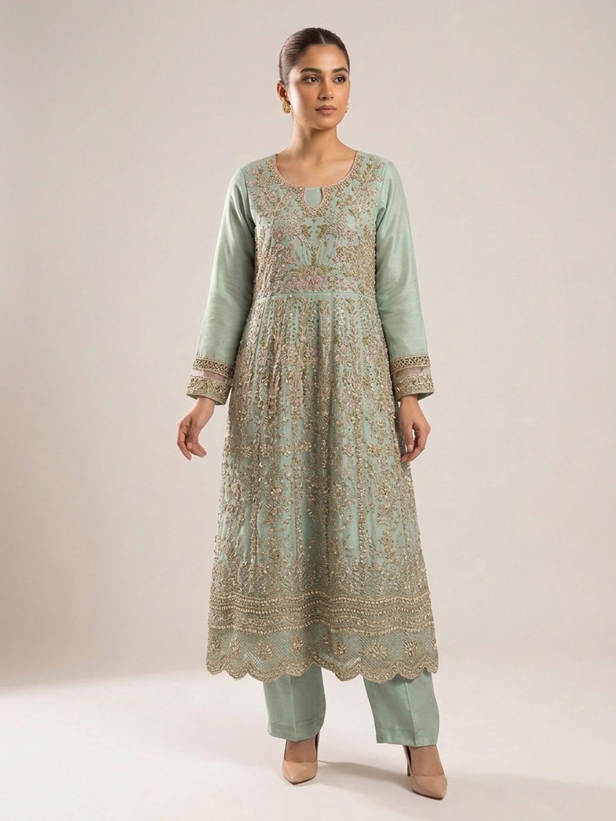3pc maxi with embroided dupatta