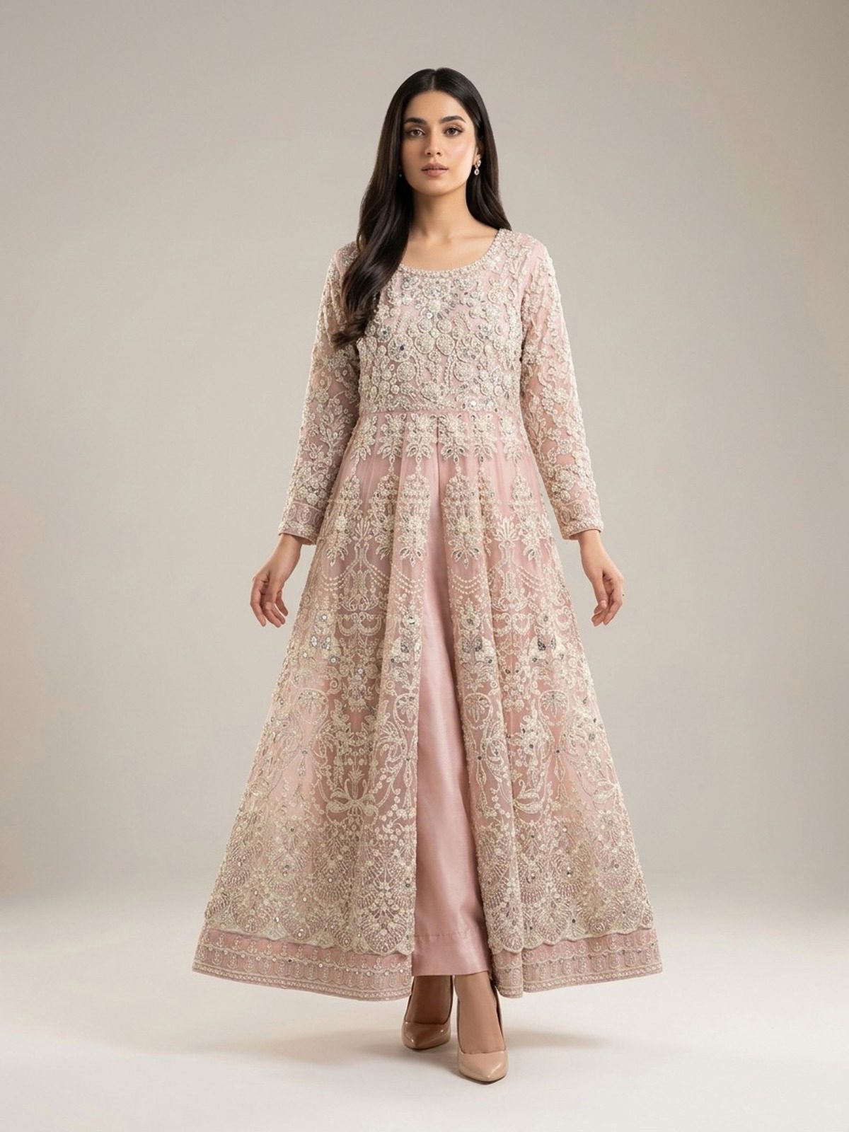 3pc maxi with embroided dupatta