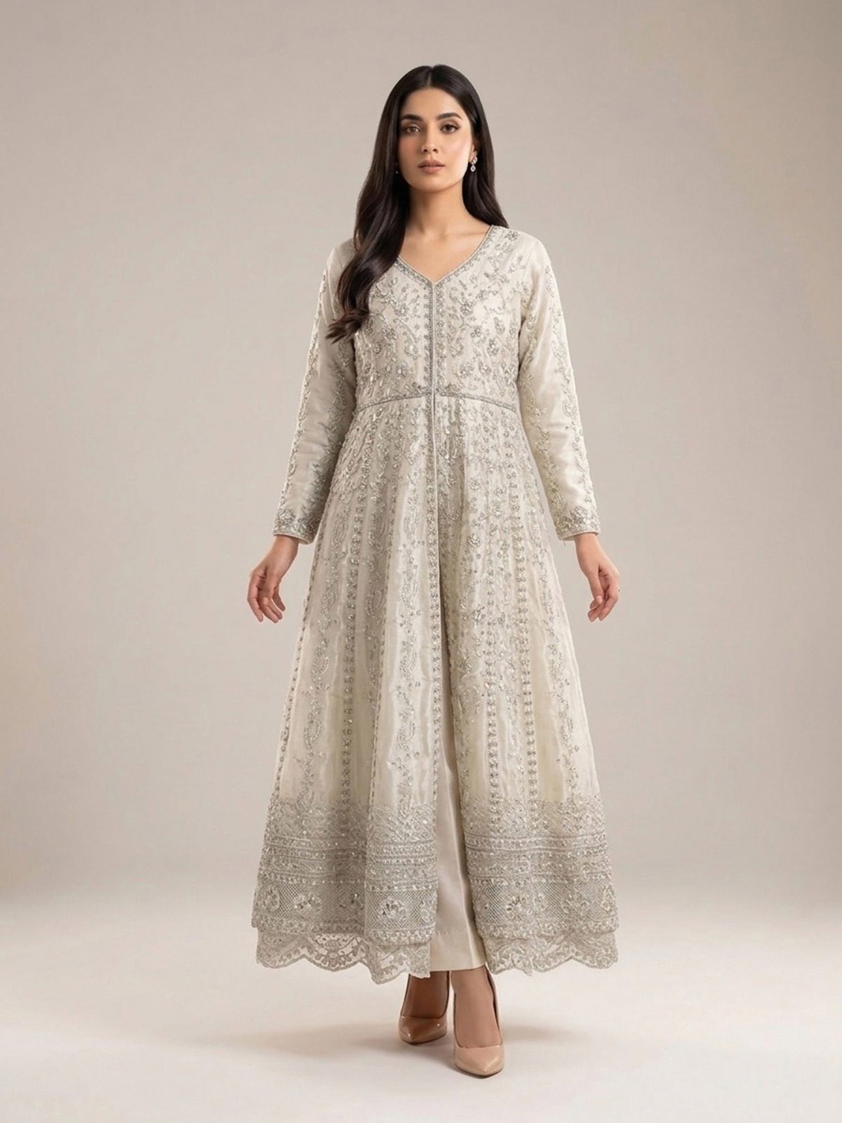 3pc maxi with embroided dupatta