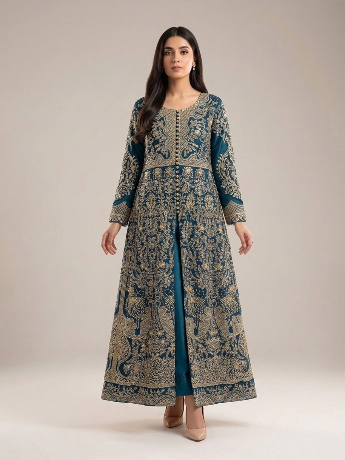 3pc maxi with embroided dupatta