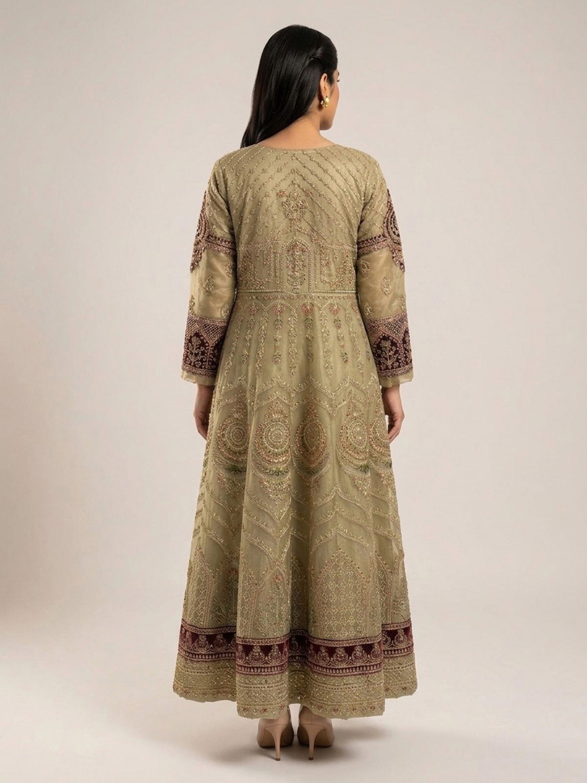 3pc maxi with embroided dupatta