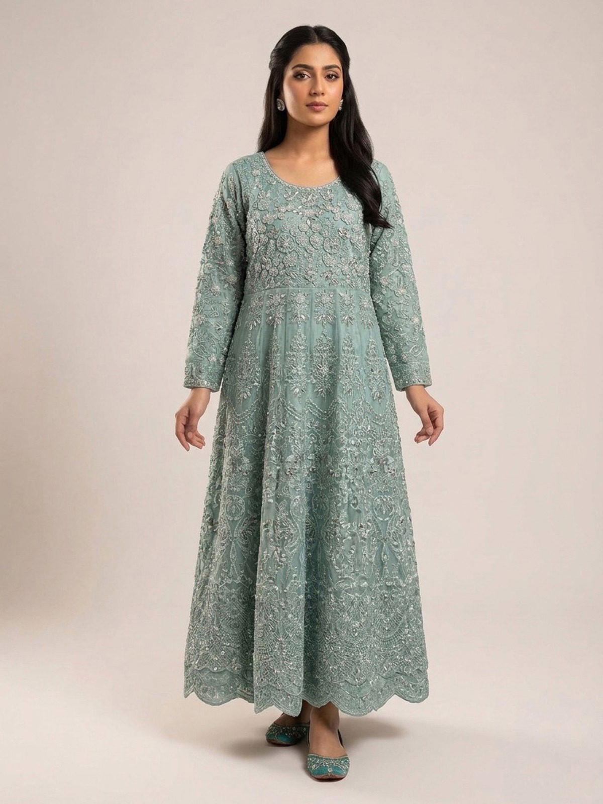 3pc maxi with embroided dupatta