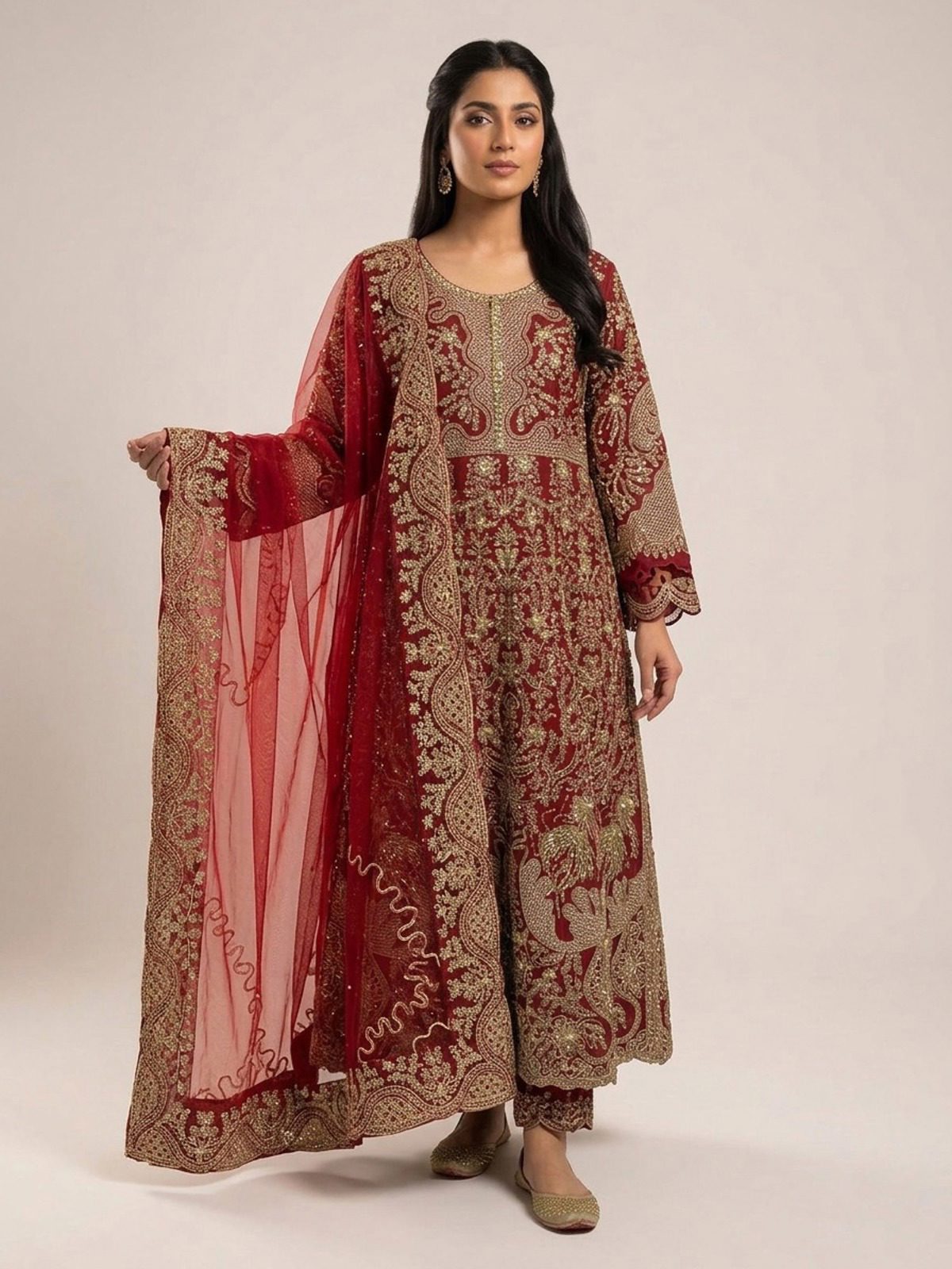 3pc maxi with embroided dupatta