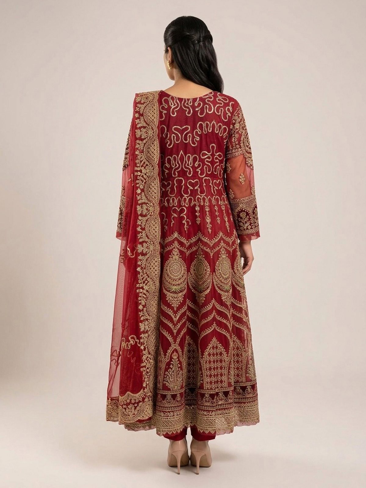 3pc maxi with embroided dupatta