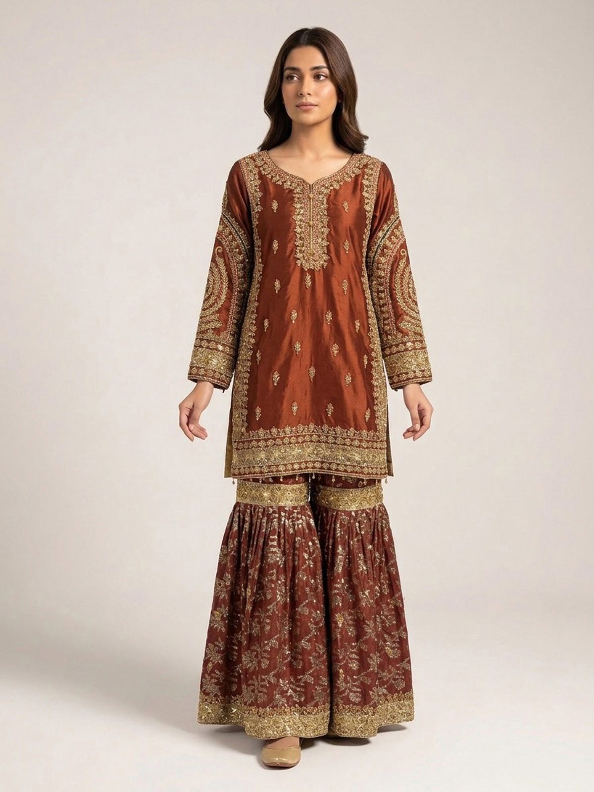 3pc maxi with embroided dupatta