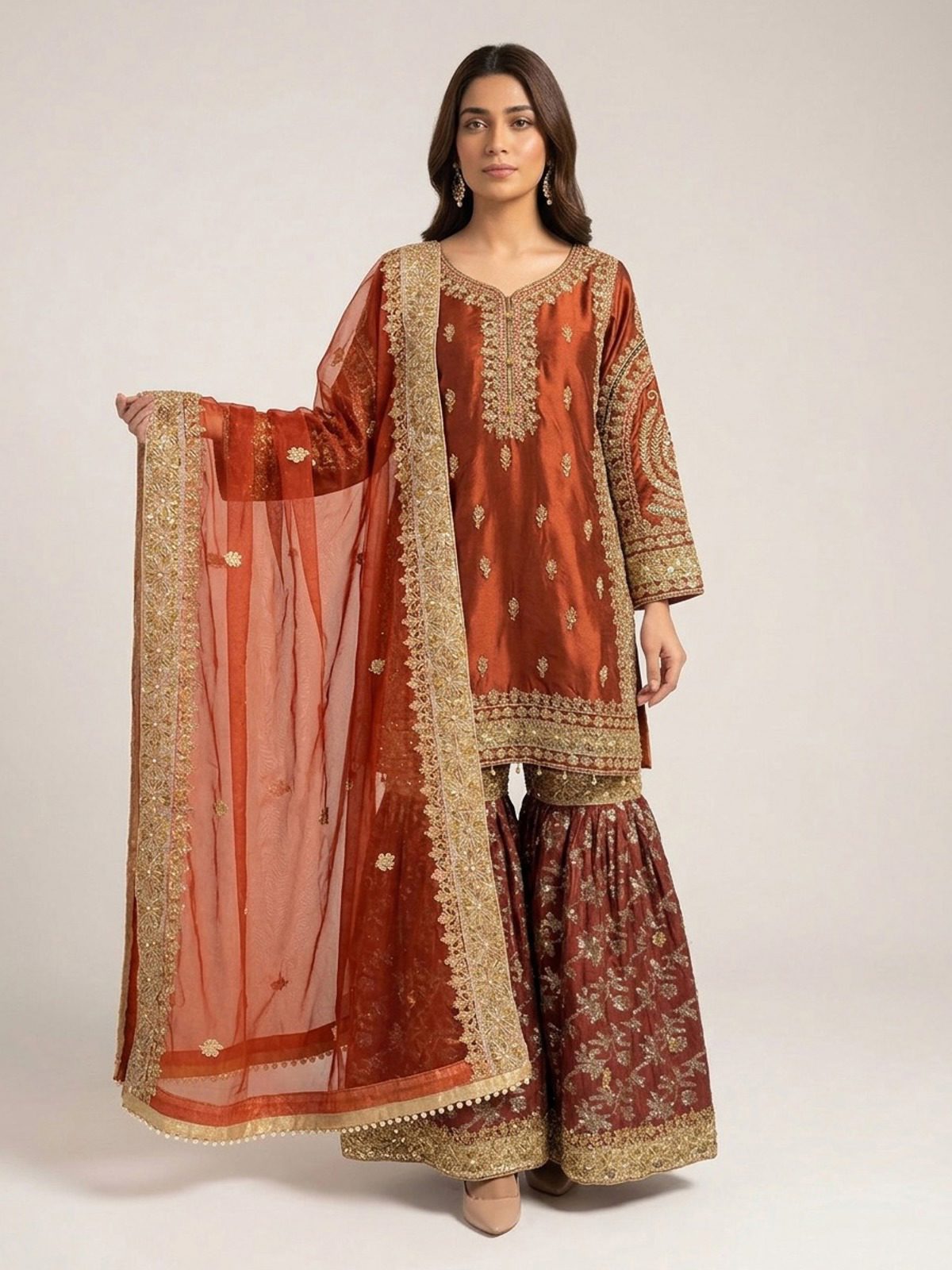 3pc maxi with embroided dupatta