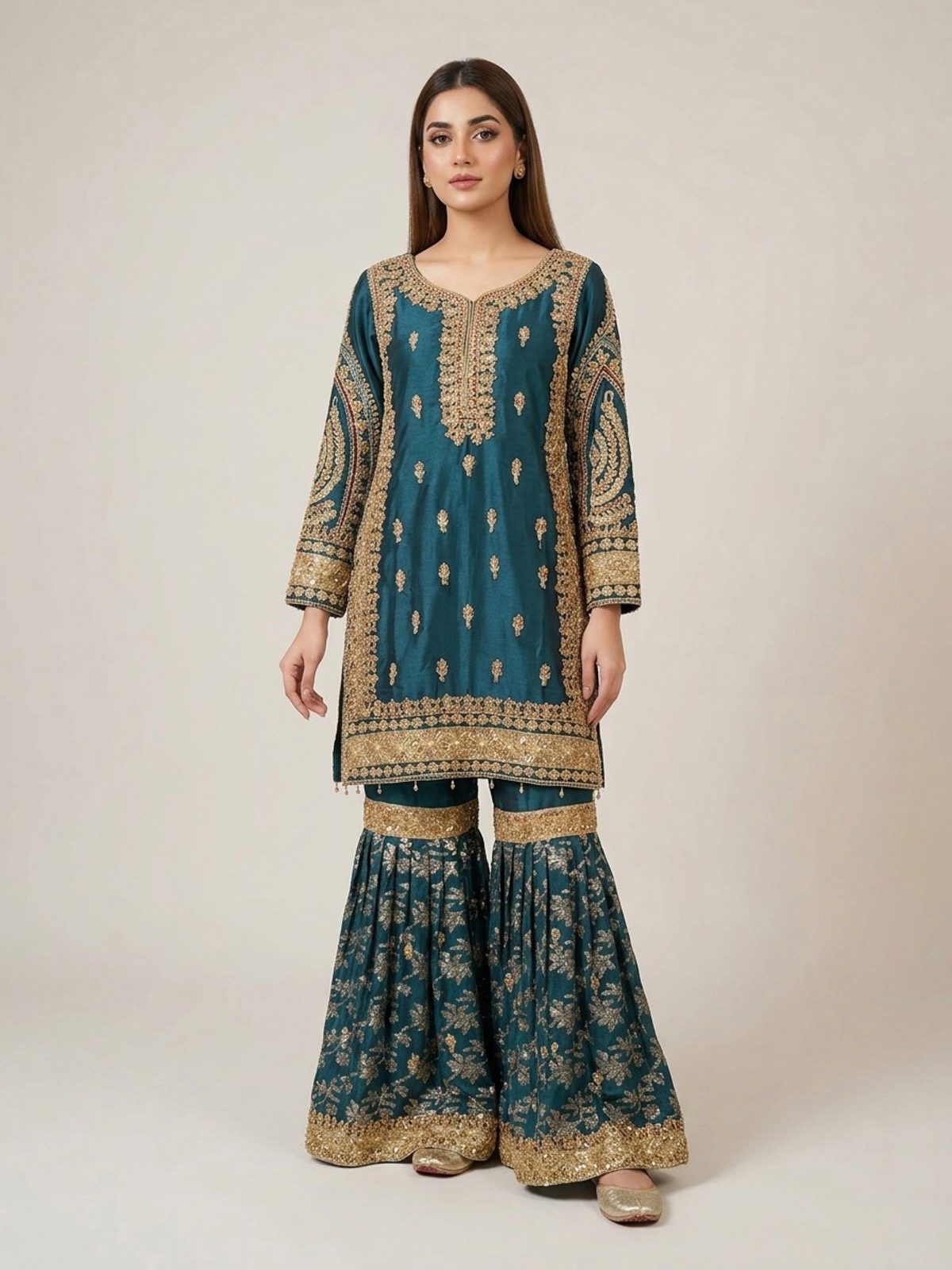 3pc maxi with embroided dupatta