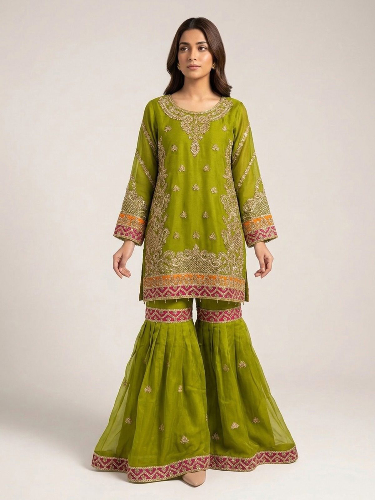 3pc maxi with embroided dupatta