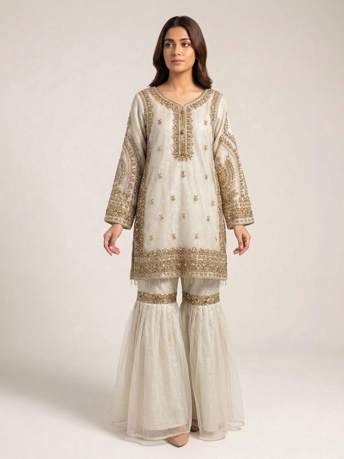 3pc maxi with embroided dupatta