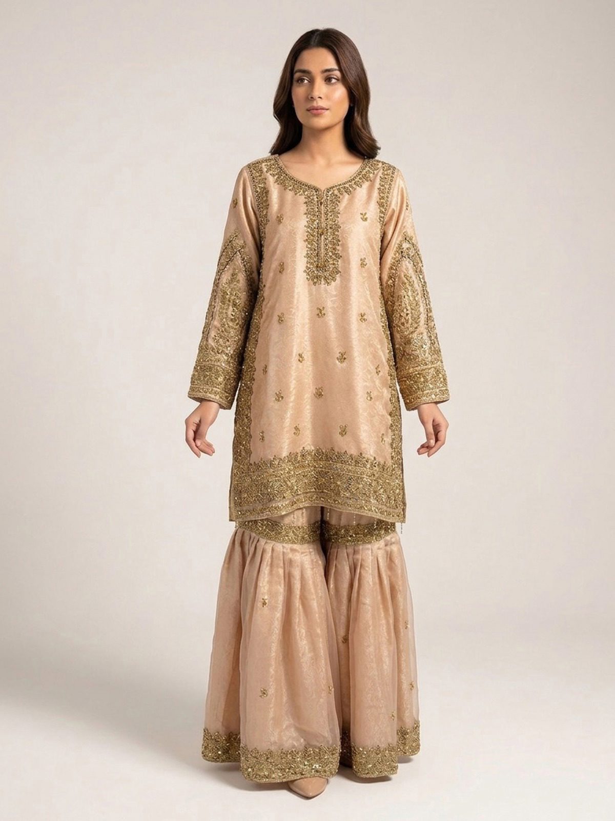 3pc maxi with embroided dupatta