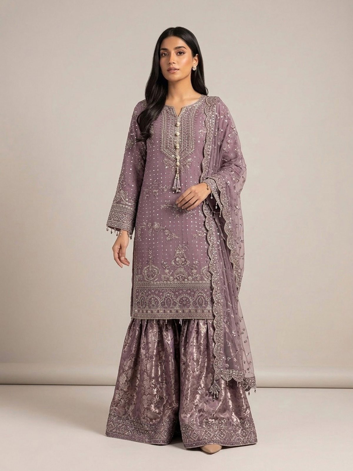 3pc maxi with embroided dupatta