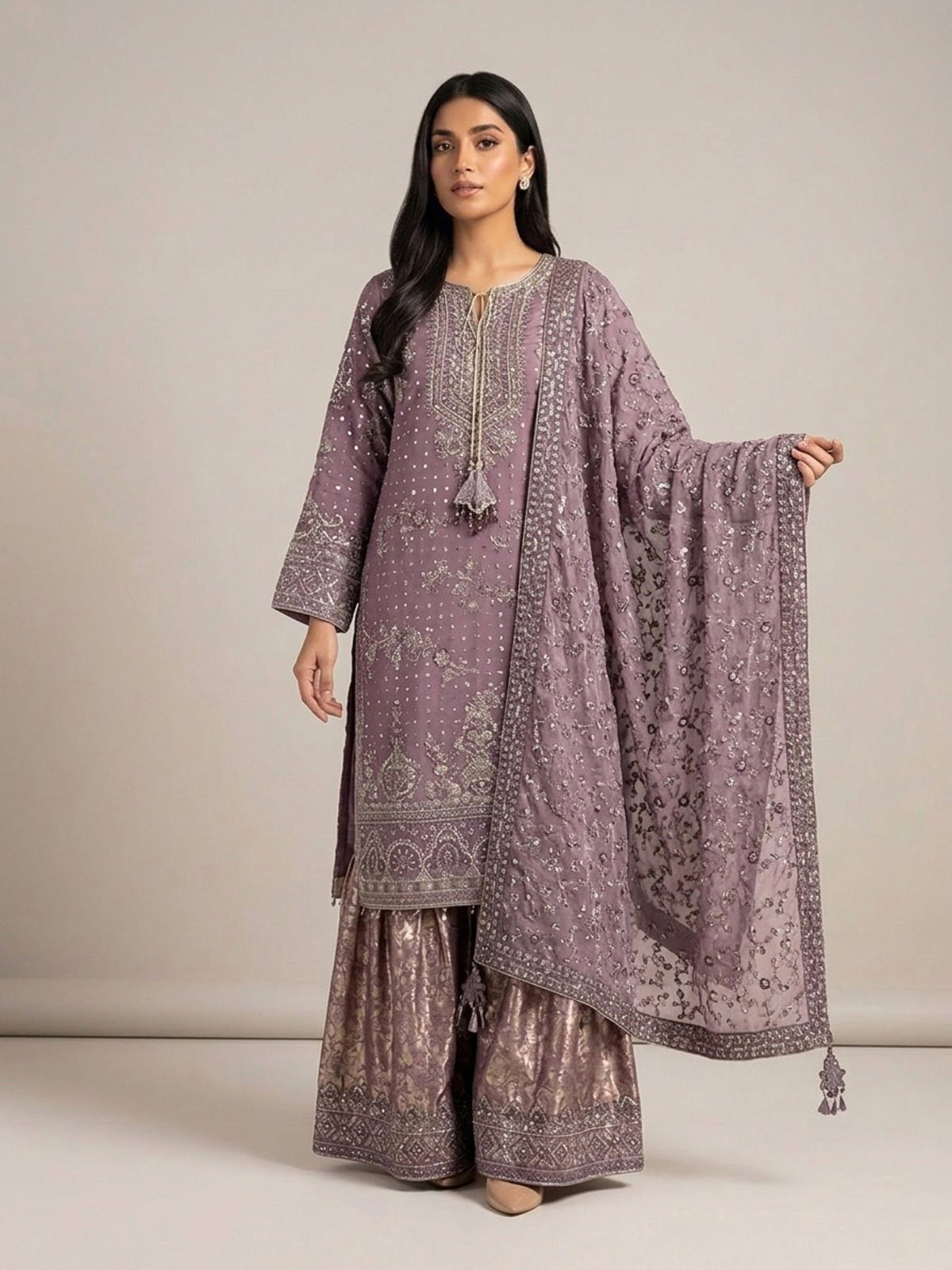 3pc maxi with embroided dupatta