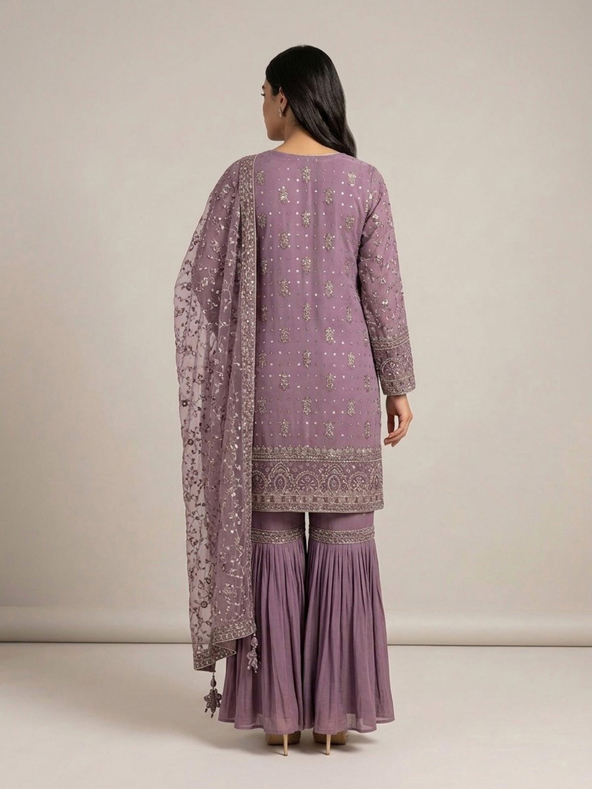 3pc maxi with embroided dupatta