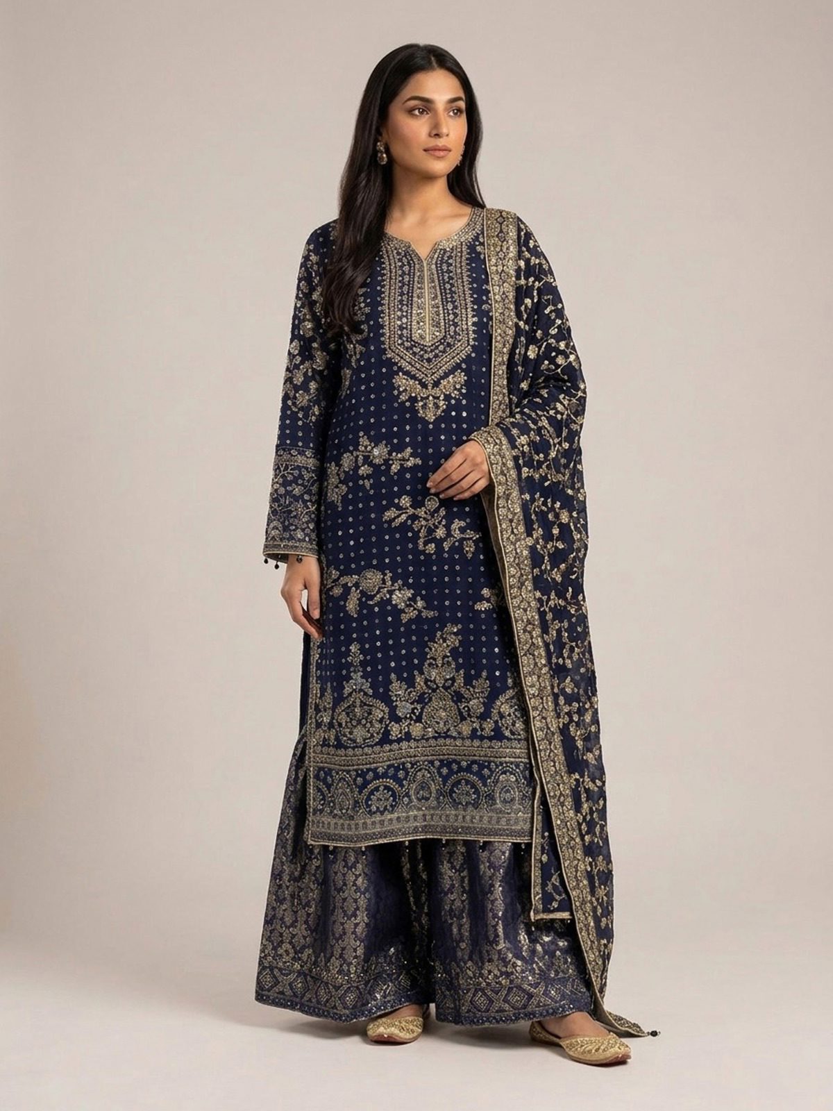 3pc maxi with embroided dupatta