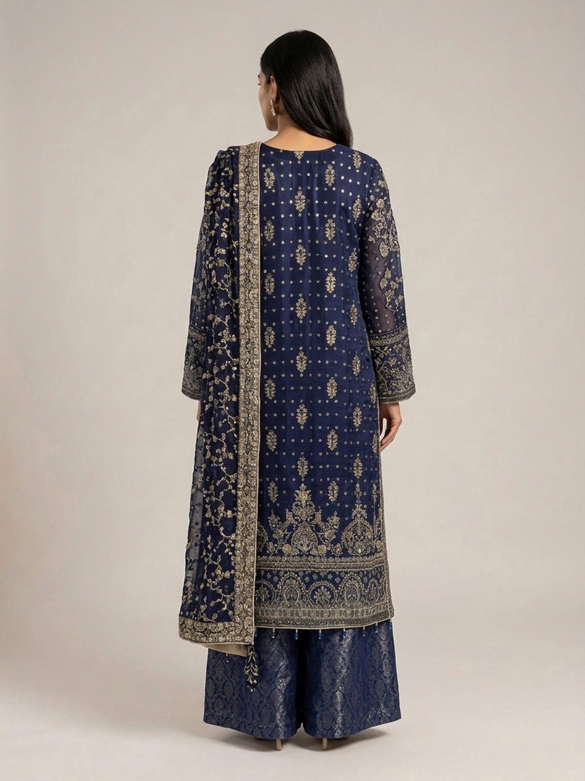 3pc maxi with embroided dupatta