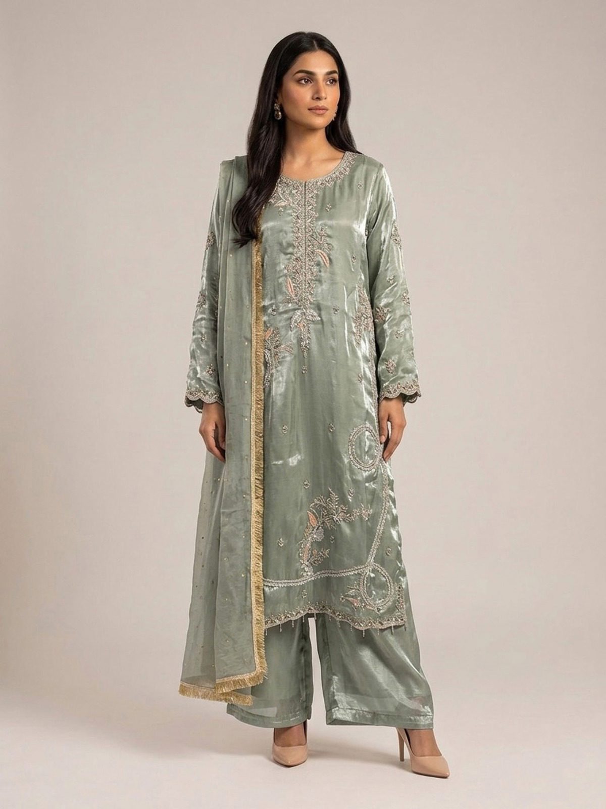 3pc premium embroidery dress with embroided dupatta and plazo