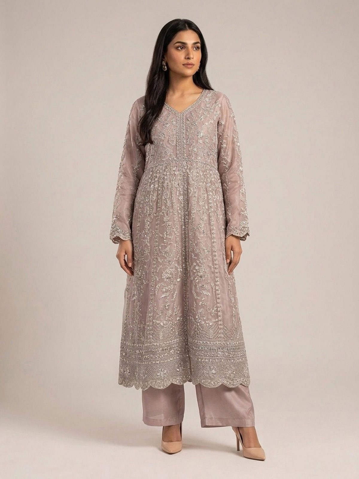 3pc maxi with embroided dupatta