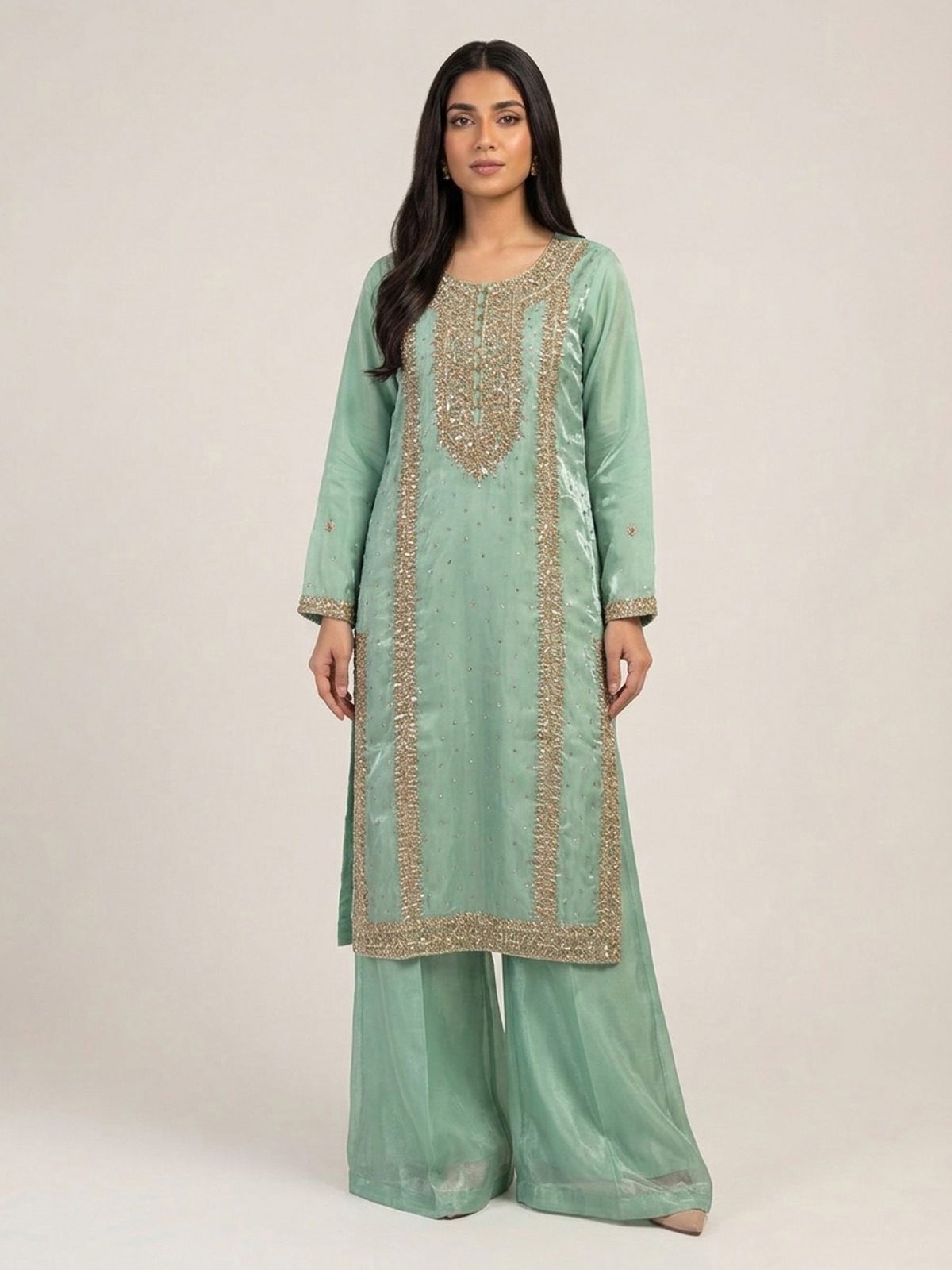 3pc premium embroidery dress with embroided dupatta and plazo