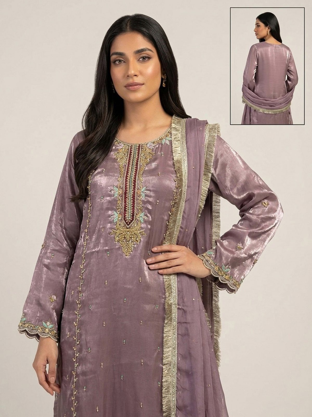 3pc premium embroidery dress with embroided dupatta and plazo