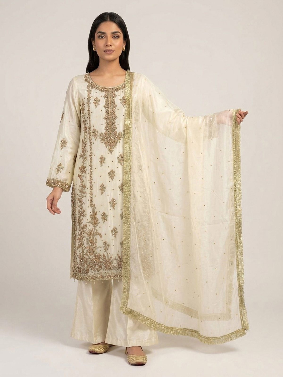 3pc premium embroidery dress with embroided dupatta and plazo