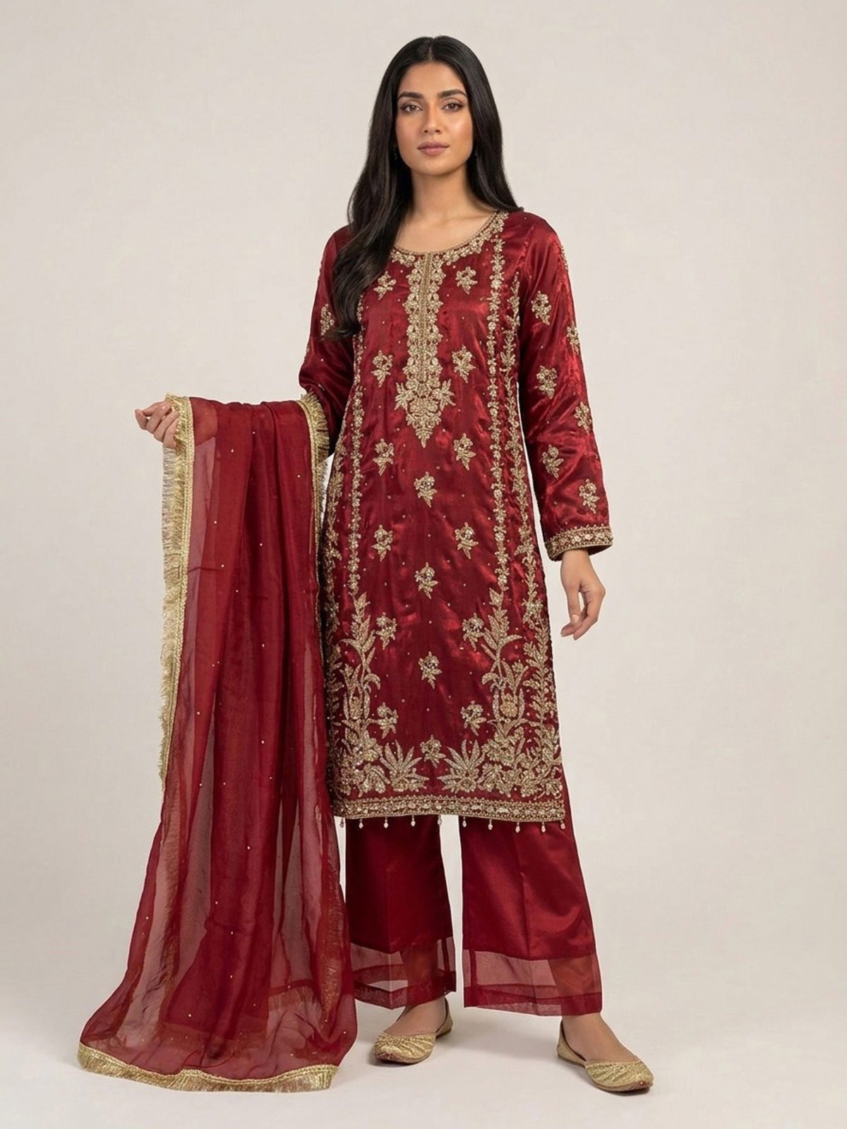 3pc premium embroidery dress with embroided dupatta and plazo