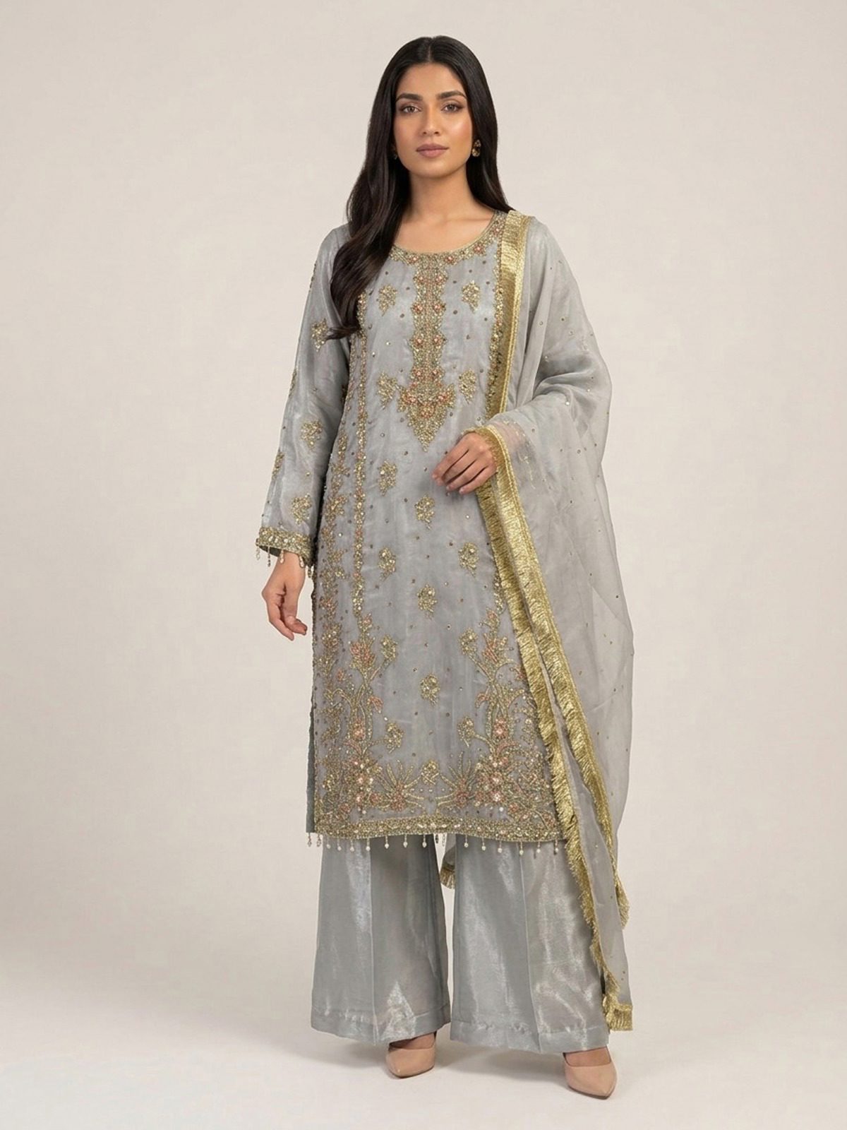 3pc premium embroidery dress with embroided dupatta and plazo