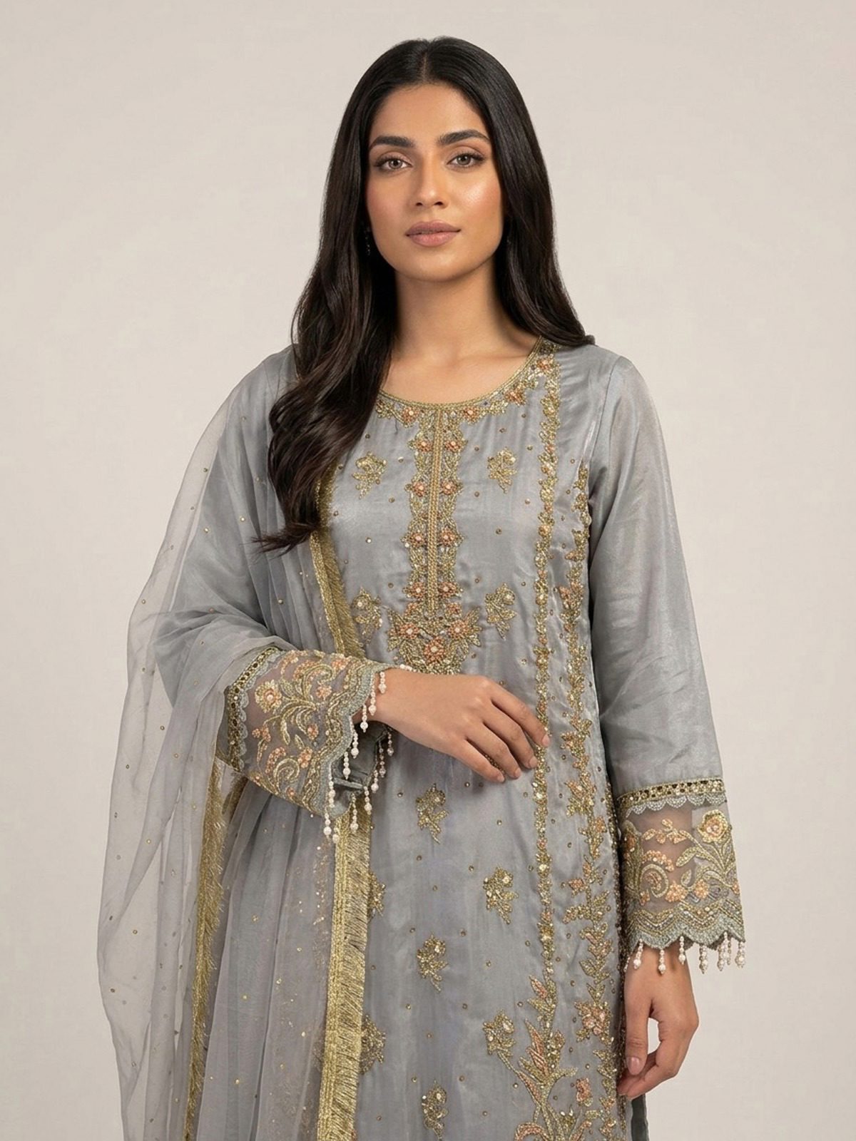 3pc premium embroidery dress with embroided dupatta and plazo
