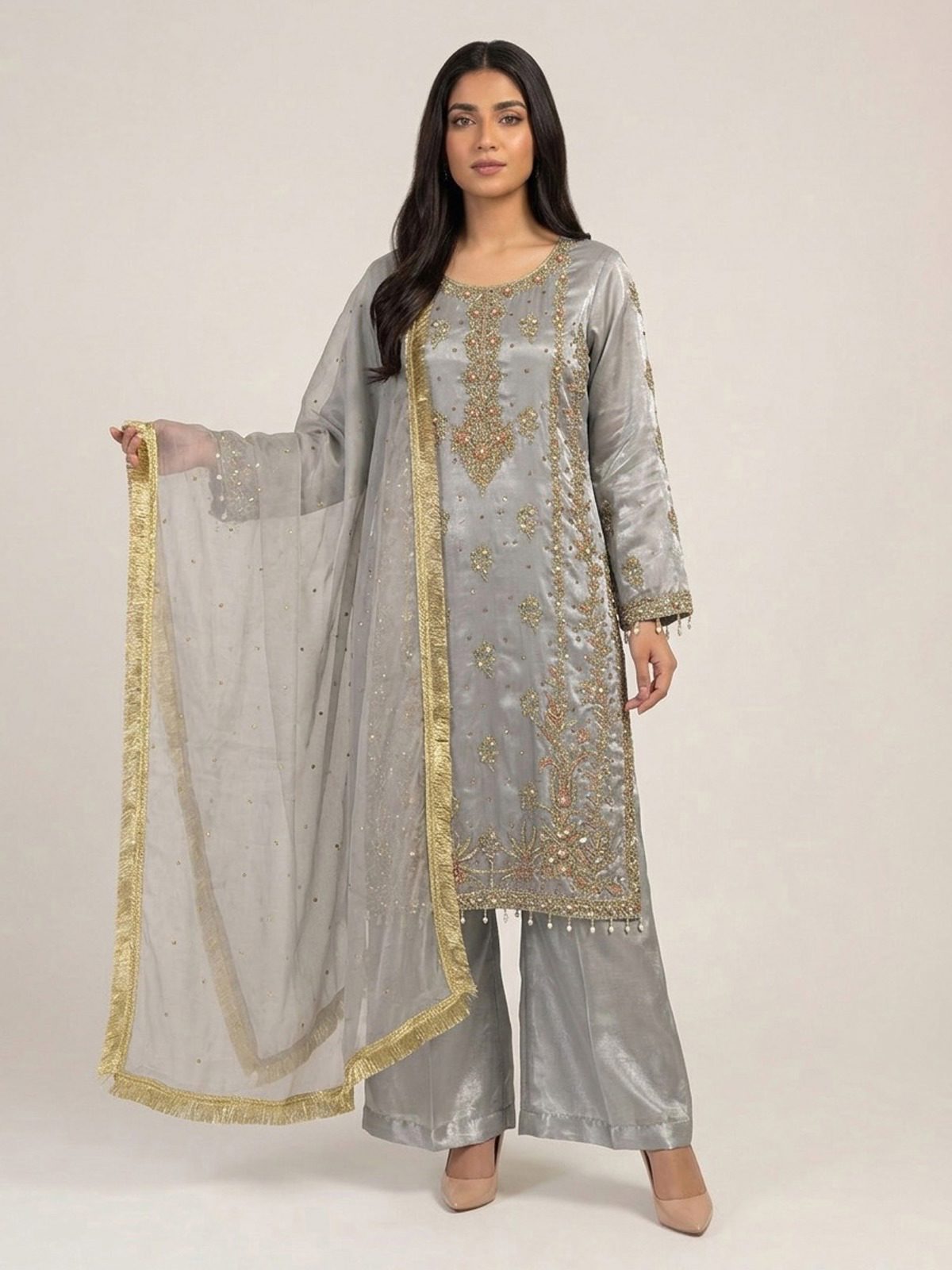 3pc premium embroidery dress with embroided dupatta and plazo