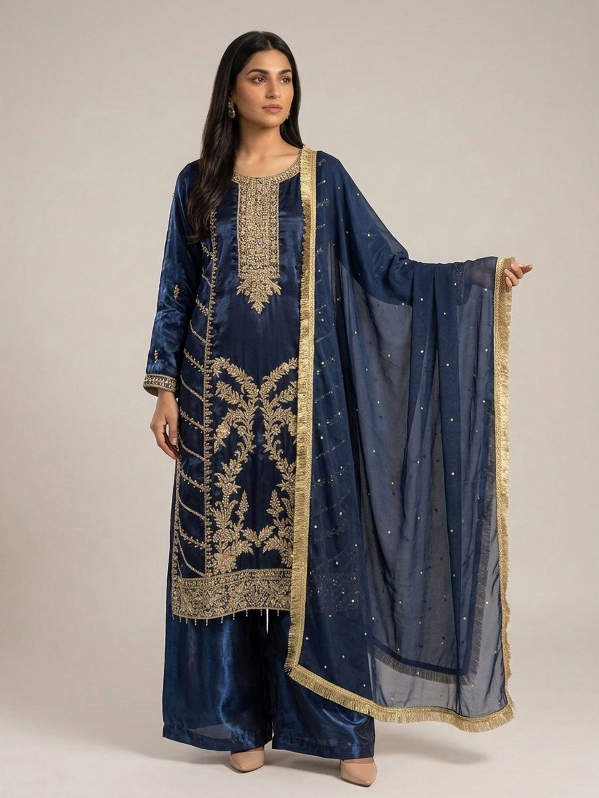 3pc premium embroidery dress with embroided dupatta and plazo
