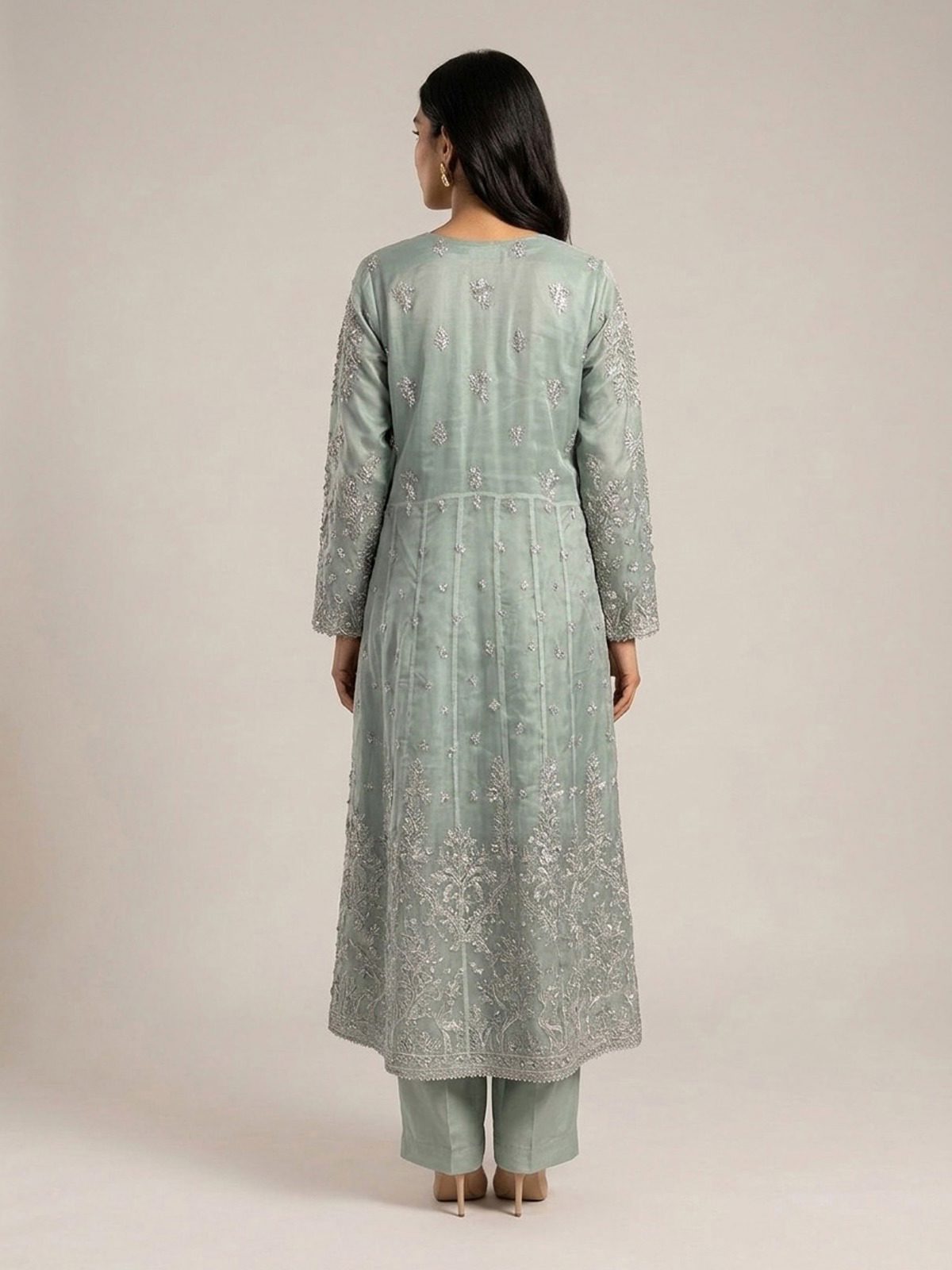 3pc maxi with embroided dupatta