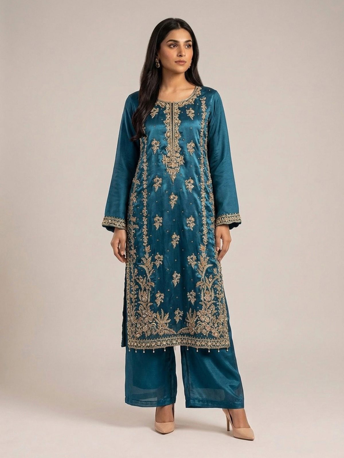 3pc premium embroidery dress with embroided dupatta and plazo