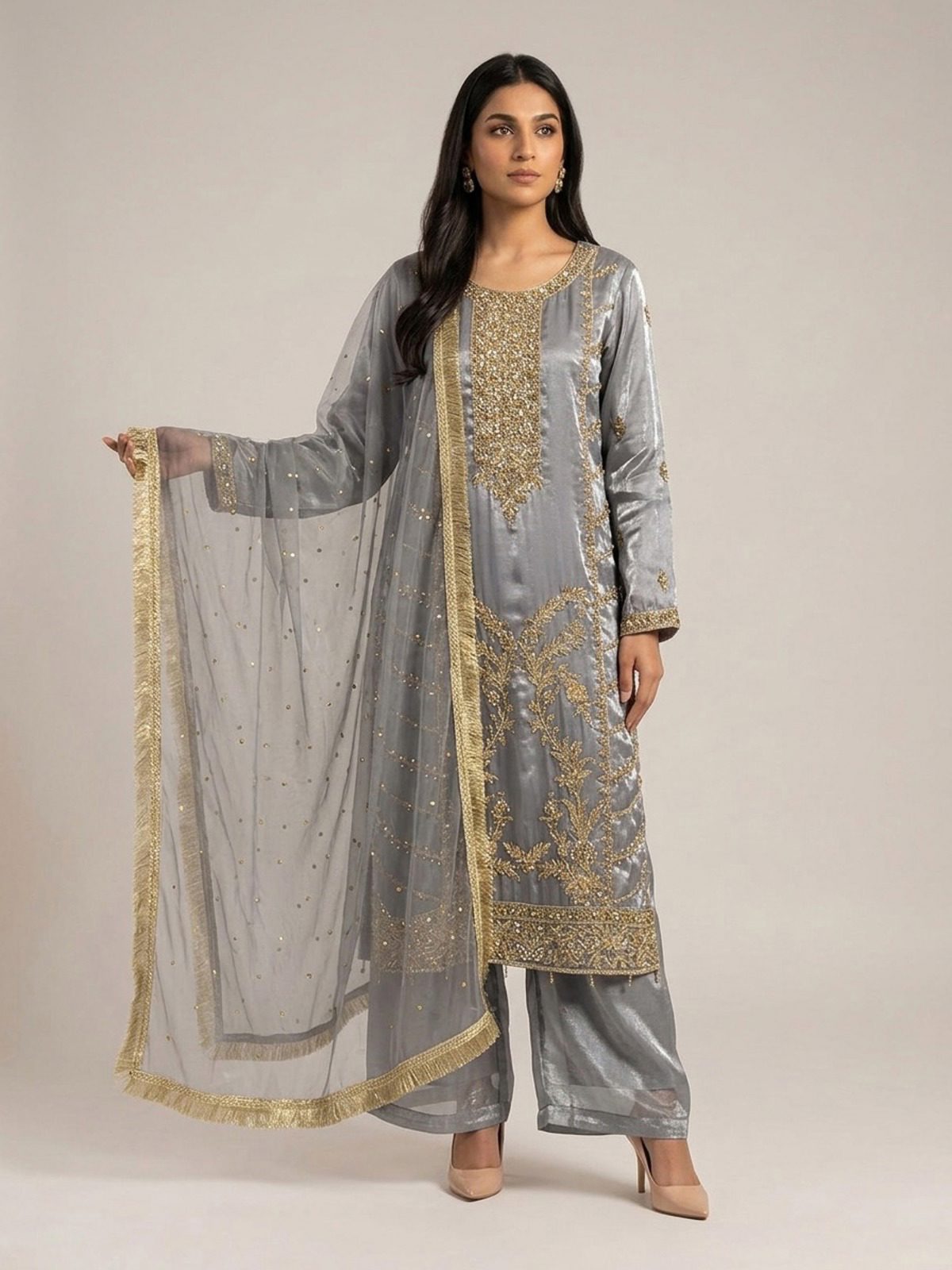 3pc premium embroidery dress with embroided dupatta and plazo