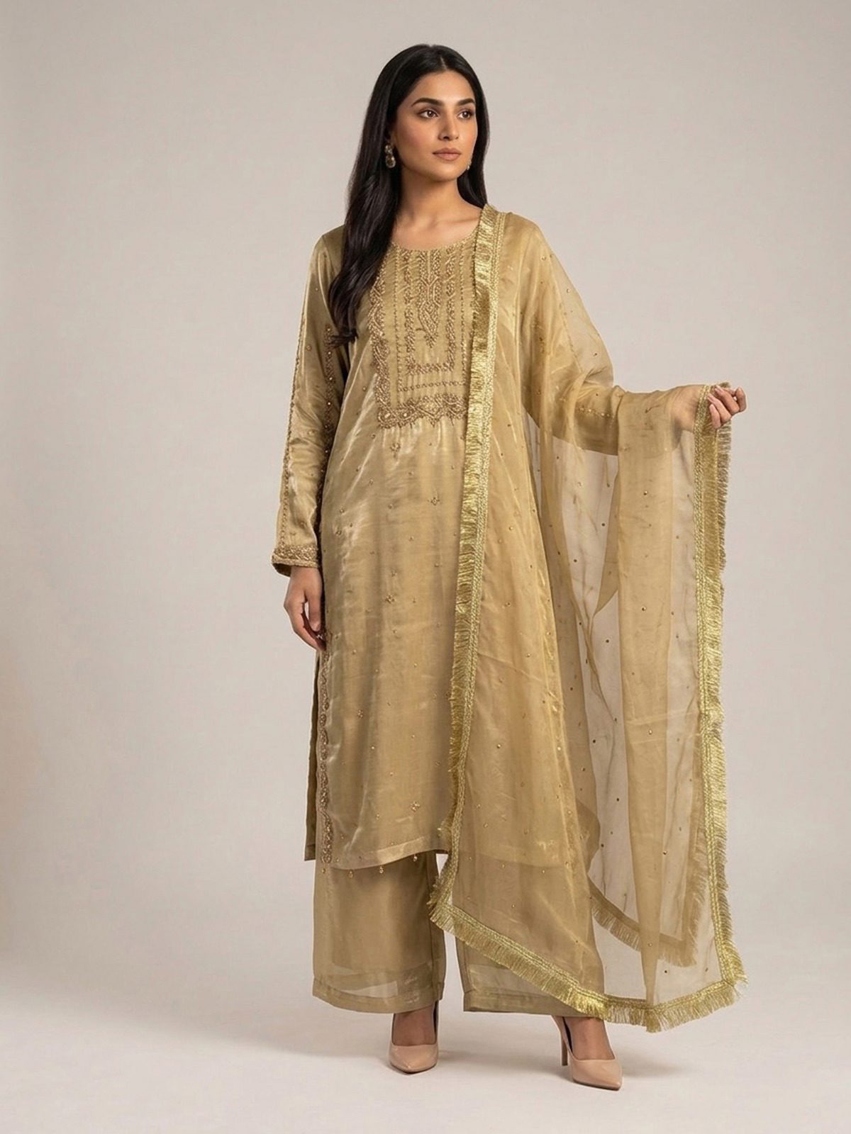 3pc premium embroidery dress with embroided dupatta and plazo