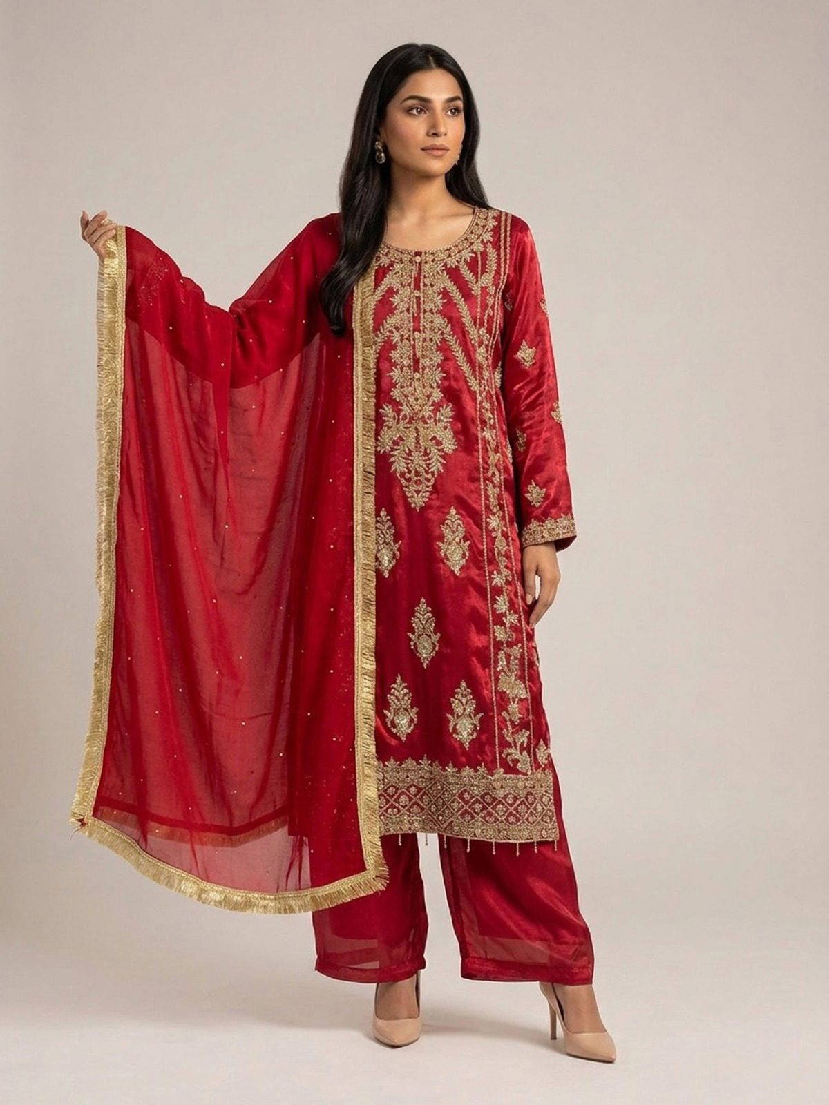 3pc premium embroidery dress with dupatta and plazo