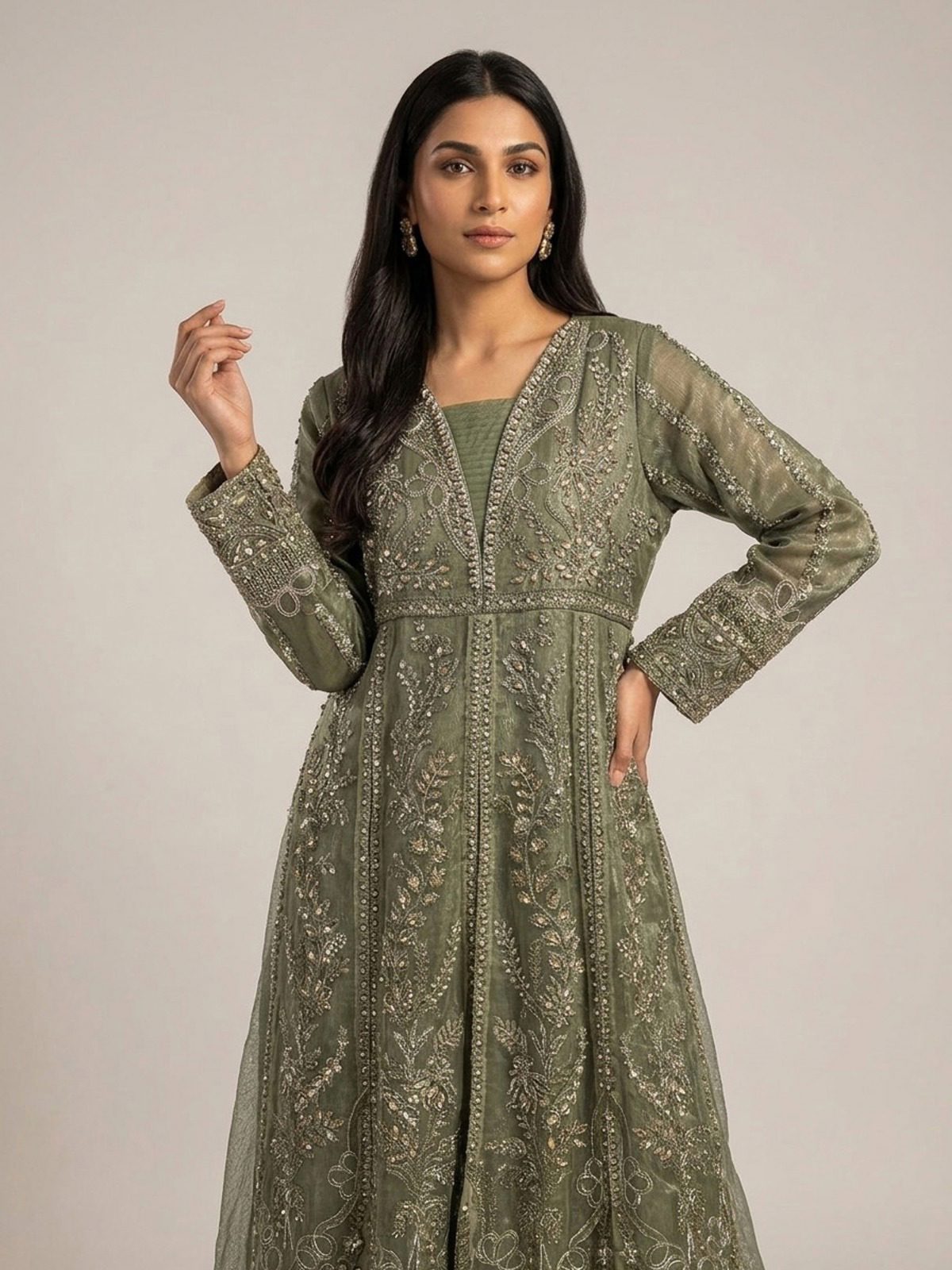 3pc maxi with embroided dupatta