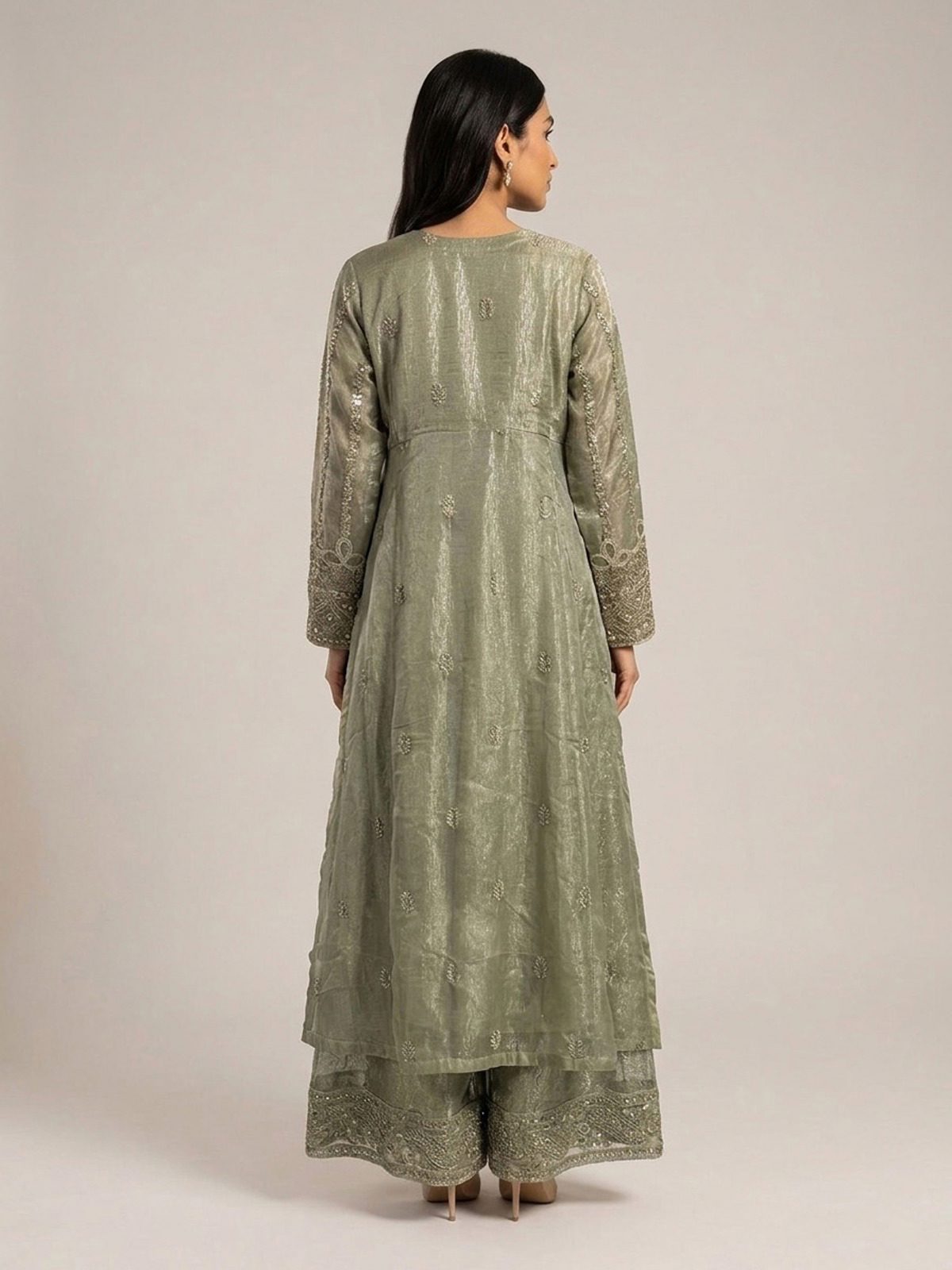 3pc maxi with embroided dupatta