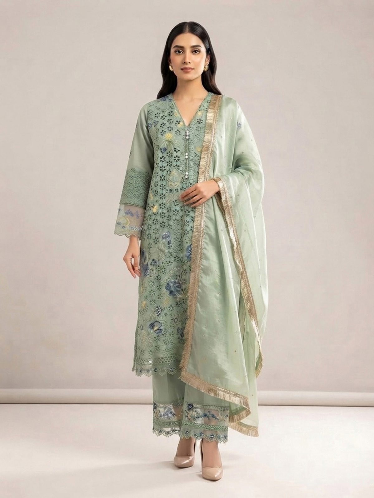 3pc premium embroidery dress with dupatta and plazo