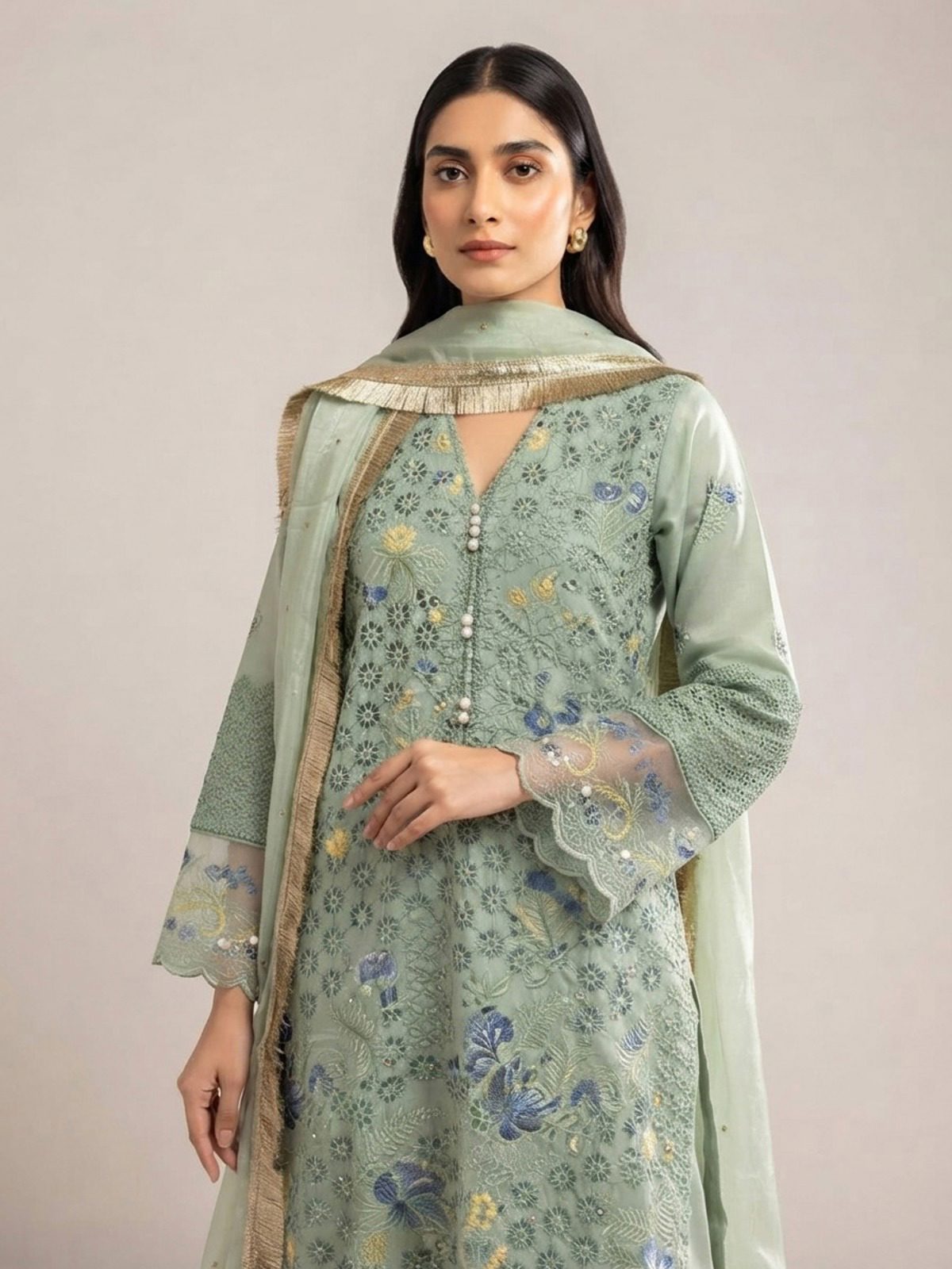 3pc premium embroidery dress with dupatta and plazo