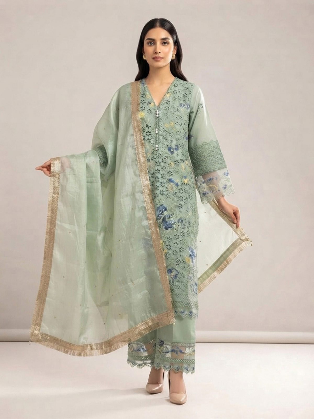 3pc premium embroidery dress with dupatta and plazo