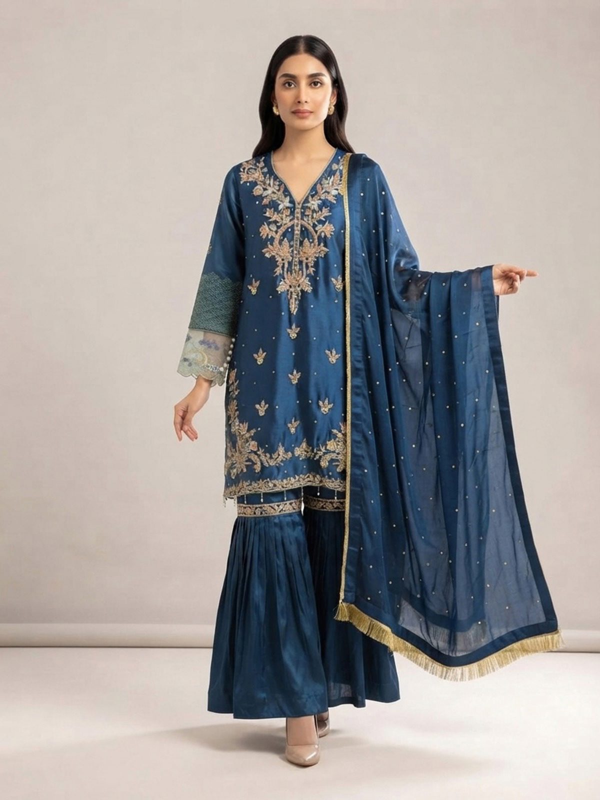 3pc premium embroidery dress with dupatta and plazo