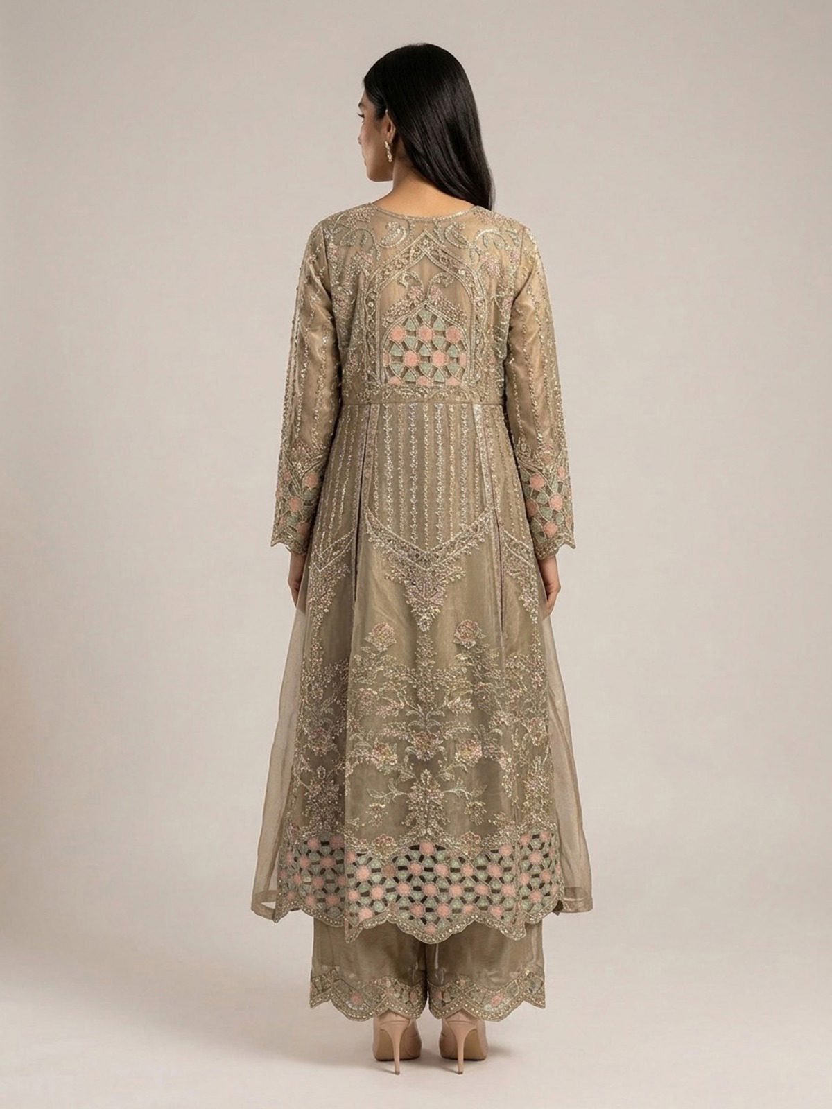 3pc maxi with embroided dupatta