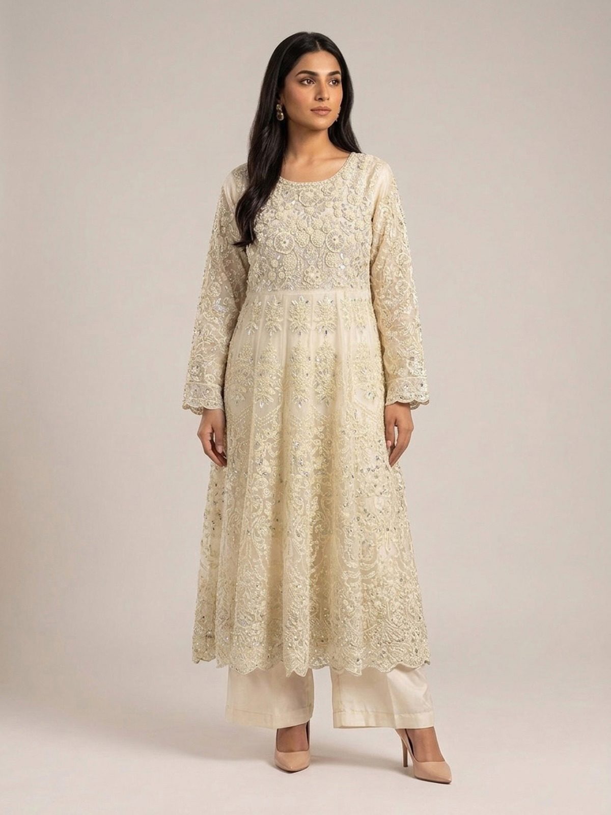 3pc maxi with embroided dupatta