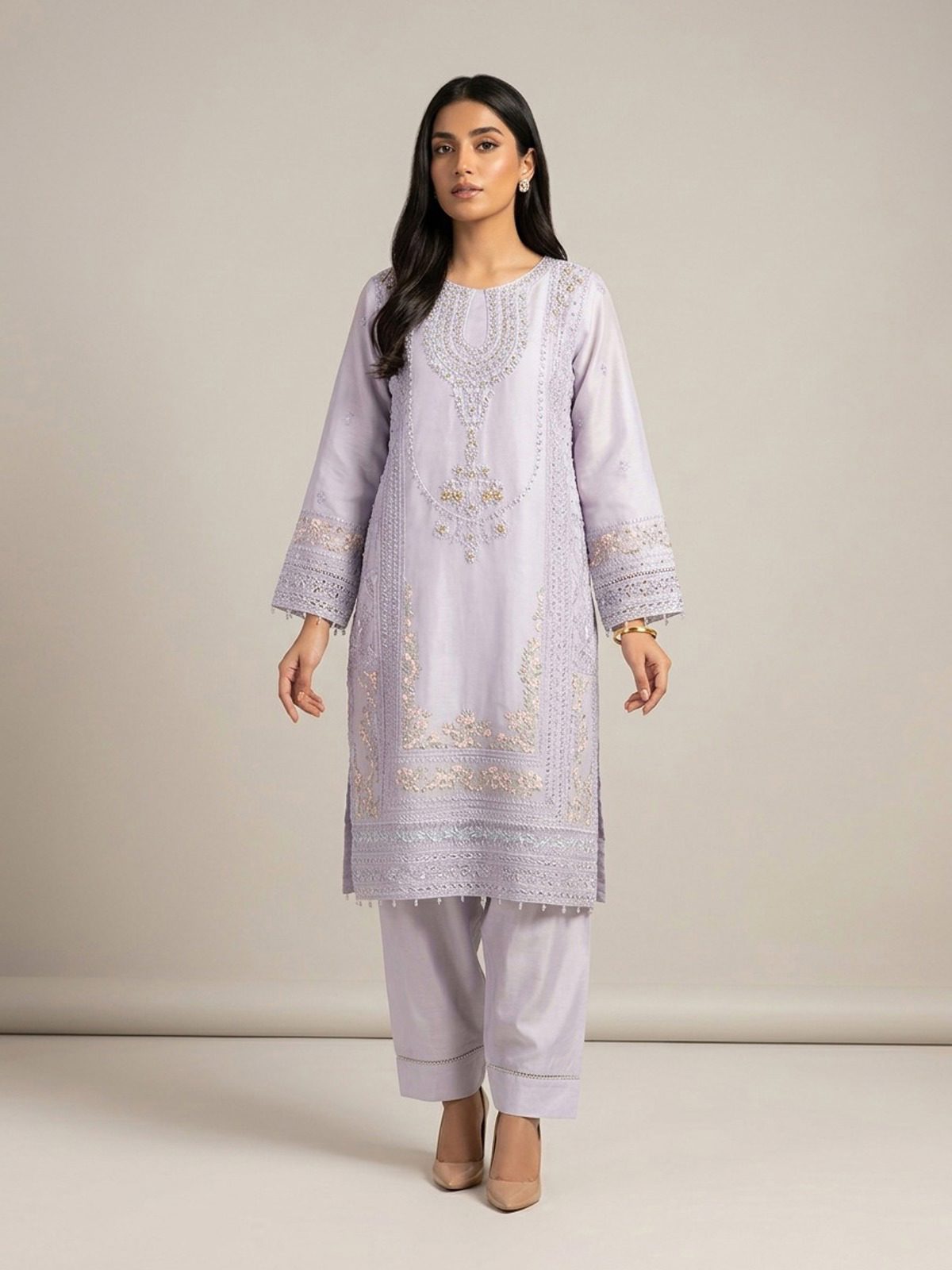 3pc maxi with embroided dupatta