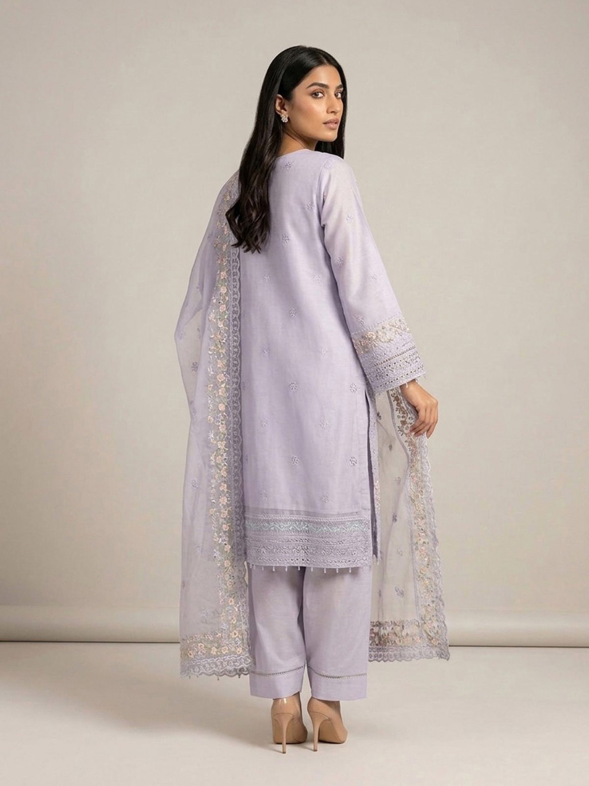 3pc maxi with embroided dupatta